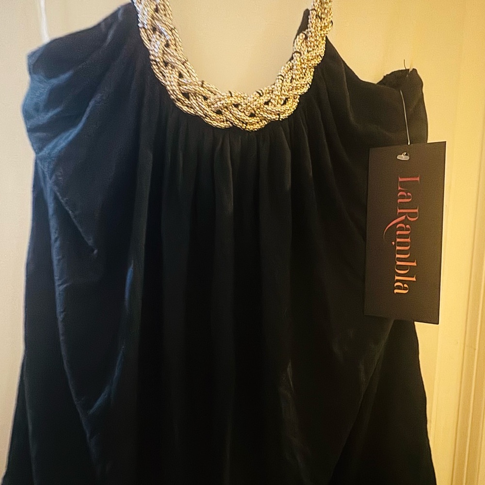 La Rambla Black Dress with Gold Necklace